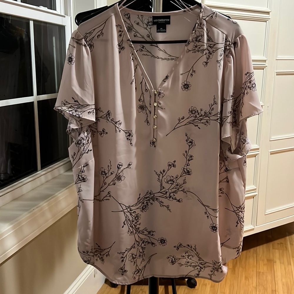 Liz Claiborne Sheer Pink Flowered Blouse
